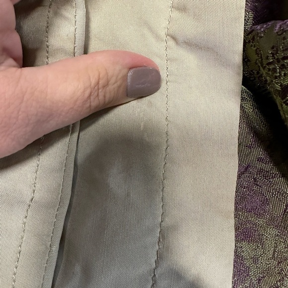 Ted Baker khaki button down purple lined midi length jacket. 3 (med) 38 - Picture 3 of 16